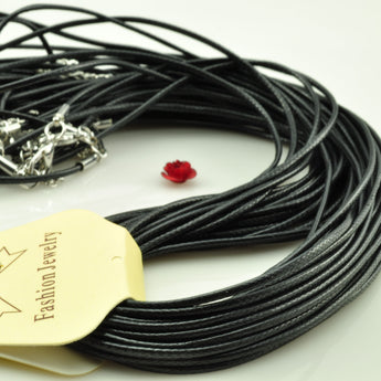 YesBeads 10 Necklaces-18 inch 2mm black faux leather necklace cord with lobster clasp extended chain jewelry findings