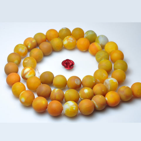 YesBeads Yellow Fire Agate matte round beads gemstone 8mm 15"