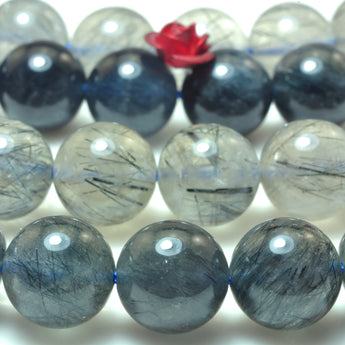 YesBeads Natural blue rutilated quartz mix gemstone smooth round loose beads wholesale jewelry 15"