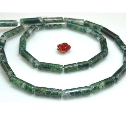 YesBeads Natural Green Moss Agate A grade smooth tube cylinder beads gemstone wholesale jewelry making 15"