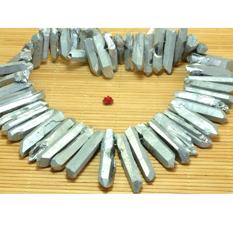 YesBeads Quartz crystal points titanium coated silver rough matte spike tower beads gemstone wholesale jewelry 15"