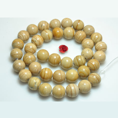 YesBeads Yellow Banded Jasper smooth round beads gemstone wholesale jewelry 15"