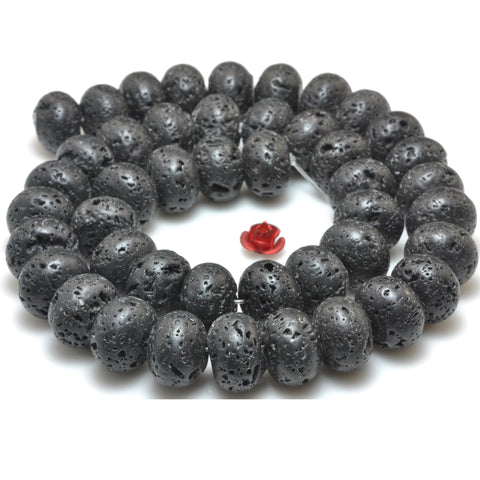 YesBeads Black Lava matte rondelle loose beads lava rock stone wholesale jewelry making 15"