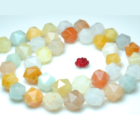 YesBeads Natural Chalcedony rainbow mix gemstone star cut faceted nugget beads wholesale jewelry making 15"