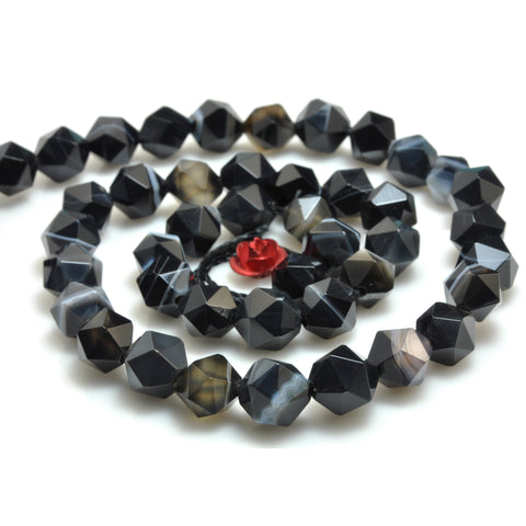 YesBeads Natural Black Banded Agate star cut faceted nugget beads wholesale gemstone jewelry making 15"