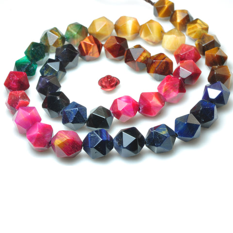 YesBeads Rainbow Tiger Eye mix gemstone star cut faceted nugget beads 6mm 8mm 15"