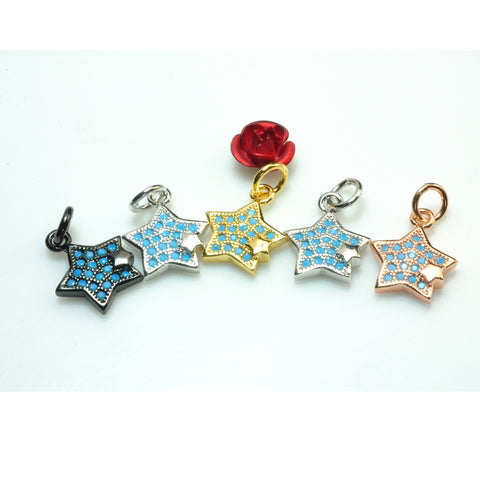 YesBeads Star charms rhinestone CZ pave electroplated copper spacer pendant beads findings