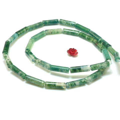 Natural Green Moss Agate smooth tube beads gemstone wholesale jewelry making 15"