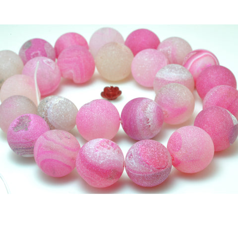 YesBeads Rose Red Druzy Quartz Agate matte round loose beads gemstone wholesale jewelry making 15"