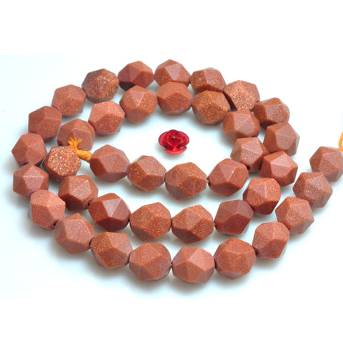 YesBeads Gold Sandstone goldstone star cut faceted matte nugget beads wholesale gemstone 15"