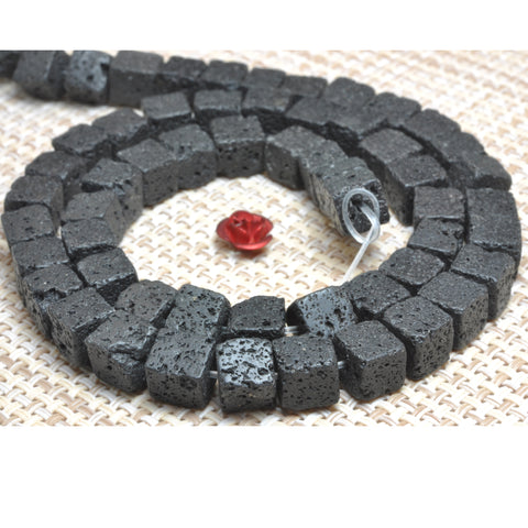YesBeads Black Lava matte square cube beads lava rock stone wholesale jewelry 6mm-14mm 15"
