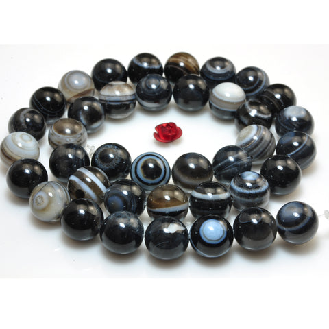 YesBeads Natural Black Eye Banded Agate smooth round beads gemstone 6-16mm 15"