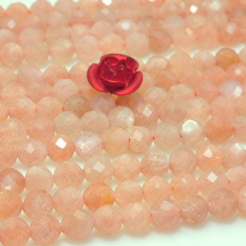 YesBeads Natural Orange Sunstone faceted round beads gemstone wholesale 15"