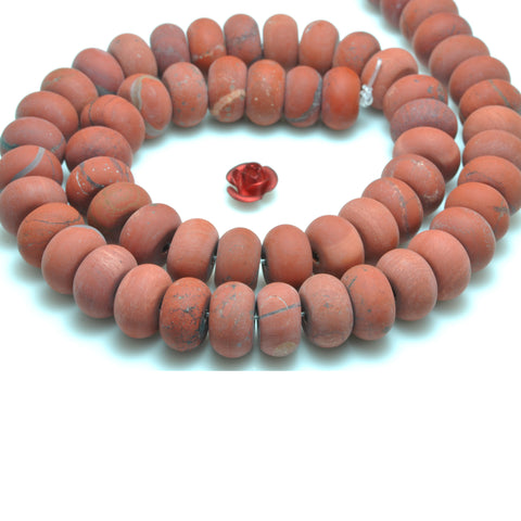 YesBeads Natural Red Jasper matte rondelle beads gemstone wholesale jewelry making 15"