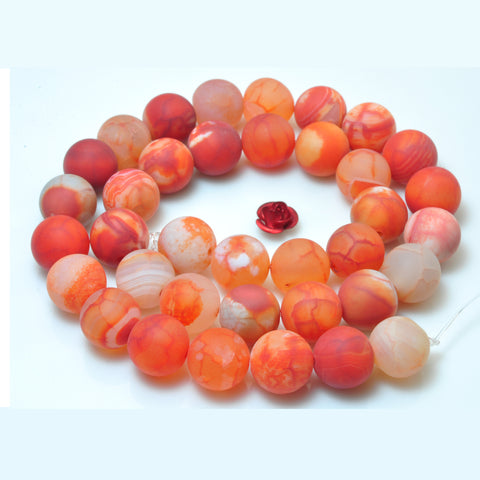 YesBeads Fire Agate orange red agate matte round beads gemstone 8mm 10mm 15"