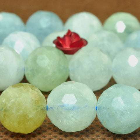 YesBeads Natural Aquamarine faceted round beads blue gemstone wholesale jewelry 15"