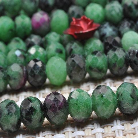 YesBeads  Natural Green Zoisite gemstone faceted rondelle beads wholesale 15"