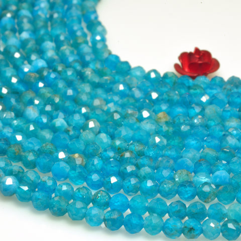 YesBeads natural blue Apatite faceted round loose beads wholesale gemstone 3mm 15"