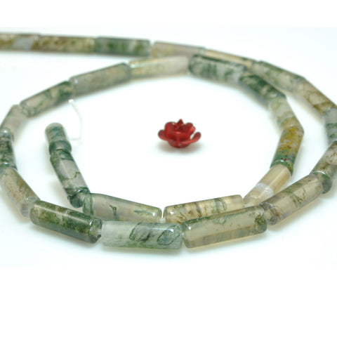 YesBeads Natural Moss Agate A grade smooth tube cylinder beads gemstone wholesale jewelry making 15"