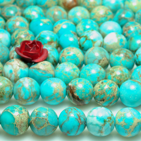 YesBeads Impression Jasper smooth round loose beads blue imperial jasper gemstone wholesale jewelry making 6mm 15"
