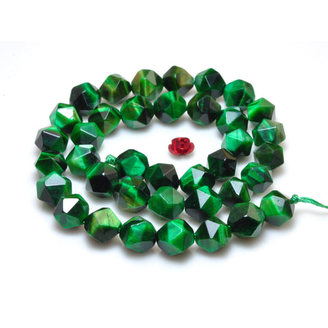 YesBeads Green Tiger Eye star cut faceted nugget beads gemstone wholesale jewelry 15"