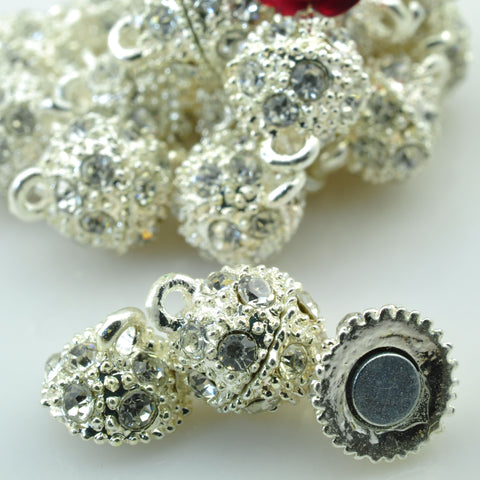 Silver plated rhinestone Magnetic Clasp CZ pave round beads clasps wholesale jewelry findings making