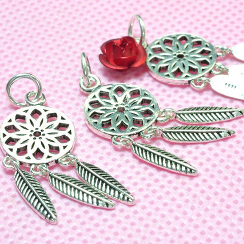925 Sterling Silver dream catcher charms Thai silver pendant charm for earring necklace jewelry making 11x18mm