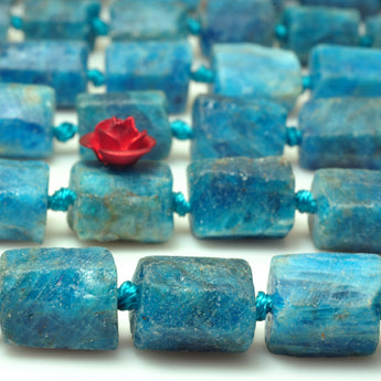 YesBeads Natural Blue Apatite faceted raw matte nugget tube beads gemstone 16"