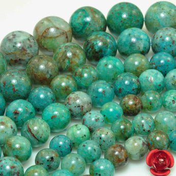 YesBeads Natural Chrysocolla gemstone smooth round loose beads wholesale jewelry making green stone 15"