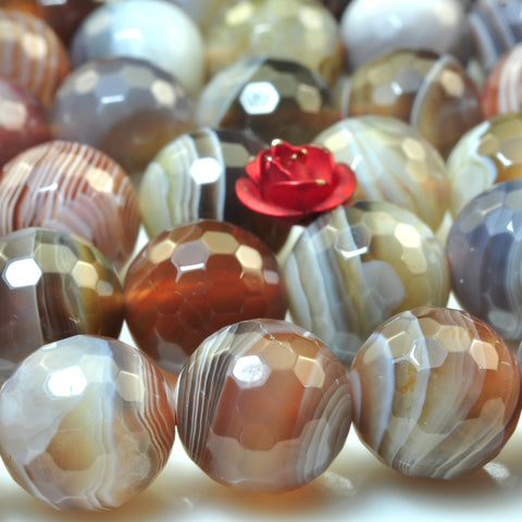 YesBeads Natural Brown Botswana Agate faceted round loose beads wholesale gemstone 15"