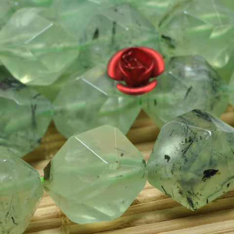YesBeads Natural Green Prehnite star cut faceted nugget beads gemstone 12mm 15"