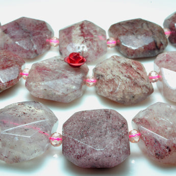 YesBeads Natural Strawberry Quartz faceted nugget rectangle beads gemstone wholesale 15"