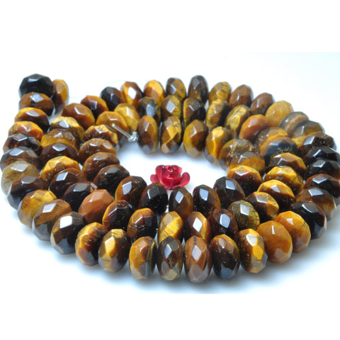 YesBeads Natural Yellow Tiger Eye faceted rondelle beads wholesale gemstone jewelry 15"