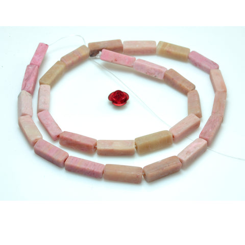 YesBeads Natural Pink Rhodonite gemstone matte rectangle beads wholesale jewelry making 15"