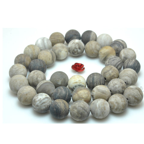 YesBeads Natural Gray Silver Leaf Jasper matte round beads gemstone 8mm-12mm 15"