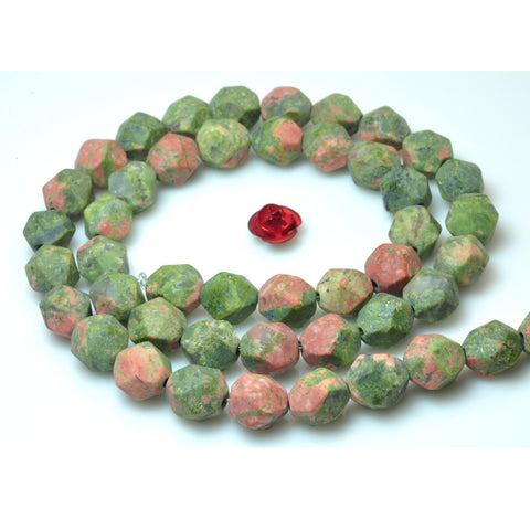 YesBeads Natural Unakite gemstone star cut matte faceted nugget beads whoelsale 15"