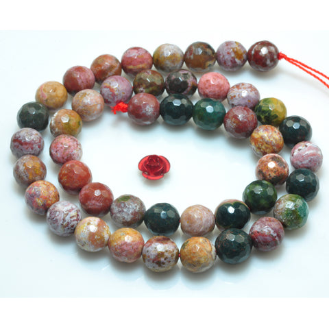 YesBeads Natural Ocean Jasper faceted round beads stone wholesale gemstone 15"