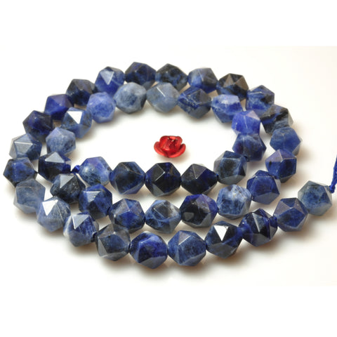 YesBeads Natural Blue Sodalite gemstone star cut faceted nugget beads 8mm 15"