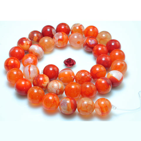 YesBeads Orange Red Fire Agate gemstone smooth round beads 8mm 10mm 15"