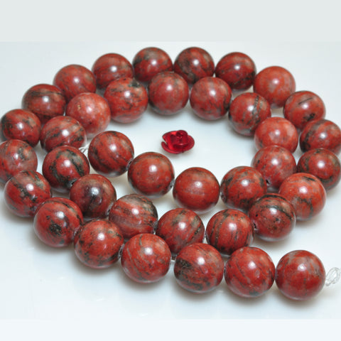 YesBeads Natural Sesame Red Jasper smooth round beads gemstone wholesale 15"