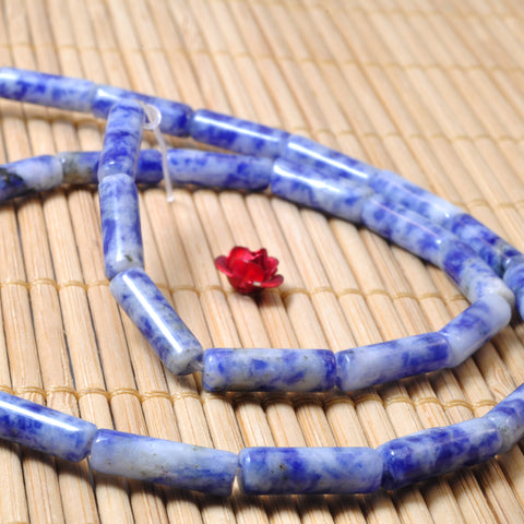 YesBeads Natural Blue Stones smooth tube beads gemstone wholesale jewelry making supplies15"