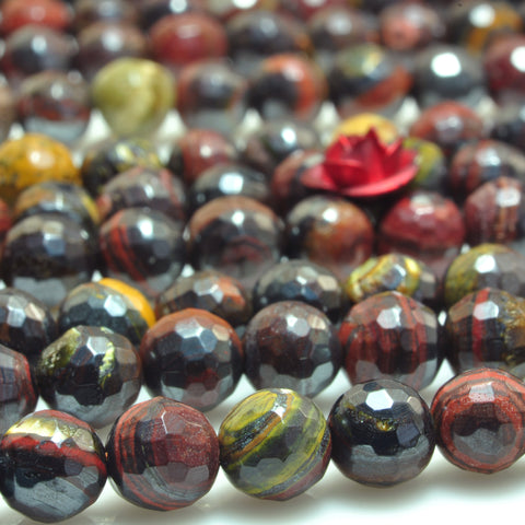 YesBedads Natural Red Tiger Iron faceted round beads gemstone wholesale 15"