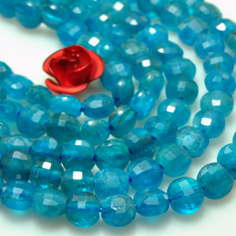 YesBeads natural blue Apatite A grade micro faceted loose coin beads wholesale gemstone jewelry making 4mm 15"