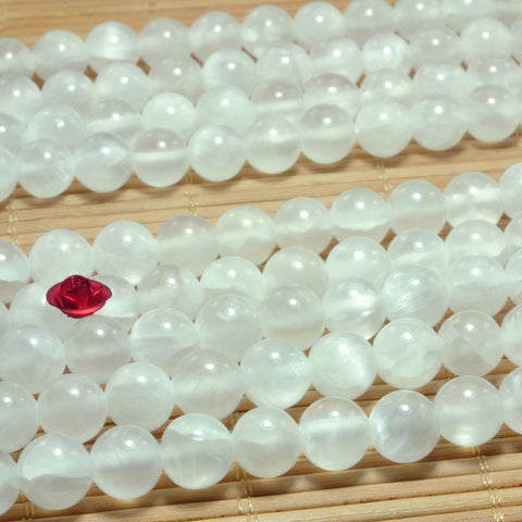 YesBeads Natural Selenite gemstone smooth round loose beads wholesale jewelry making 15"