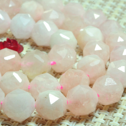 YesBeads Natural pink morganite gemstone diamond cut faceted loose round beads jewelry wholesale bracelet design 15''