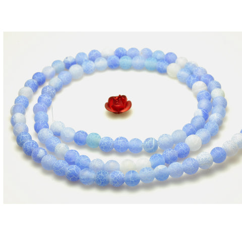 YesBeads Blue Fire Agate matte round loose beads crackle agate wholesale gemstone jewelry making 15''