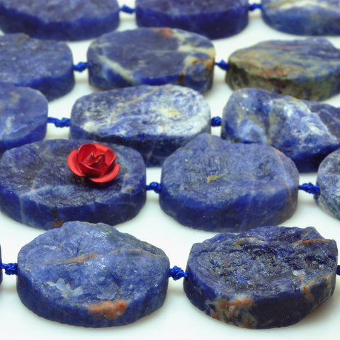 YesBeads Natural Blue Sodalite rough matte oval beads gemstone wholesale jewelry 15.5"