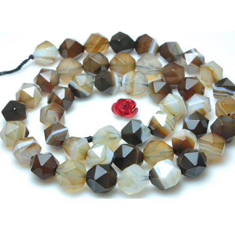 YesBeads Brown Banded Agate star cut faceted nugget beads gemstone 8mm 10mm 15"