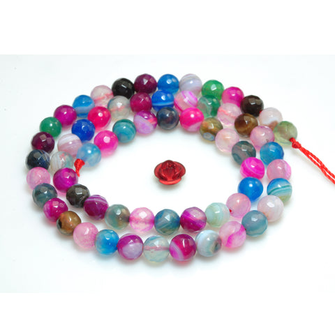 YesBeads Rainbow Agate mix multicolor gemstone faceted round beads wholesale jewelry 15"