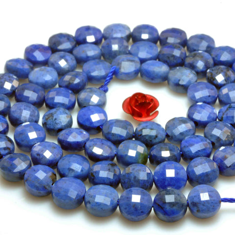 YesBeads Natural Dumortierite A grade micro faceted coin loose beads wholesale gemstone jewelry making 6mm 15"